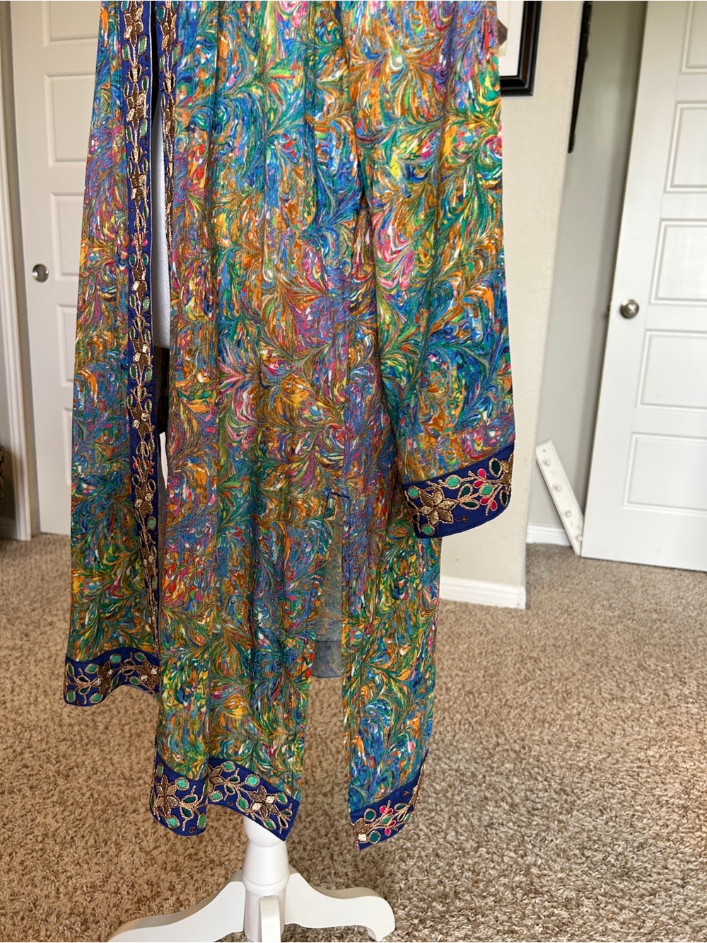 SOFT SURROUNDINGS Sheer Watercolor Emboidered Maxi Kimono Duster Coverup XL - Picture 4 of 8